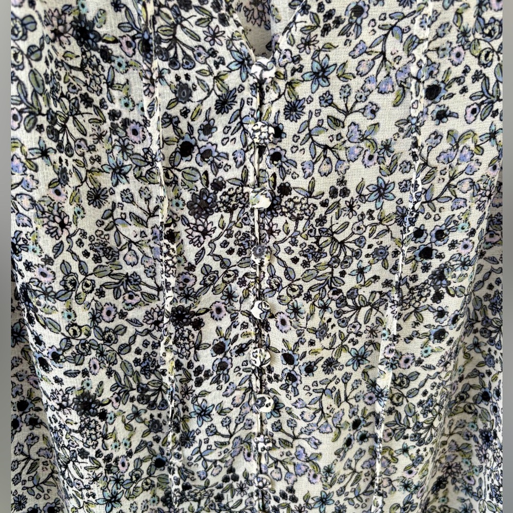 Free People Lela Large Long Sleeve Floral Sheer Smocked Blue Purple Top - Picture 8 of 11